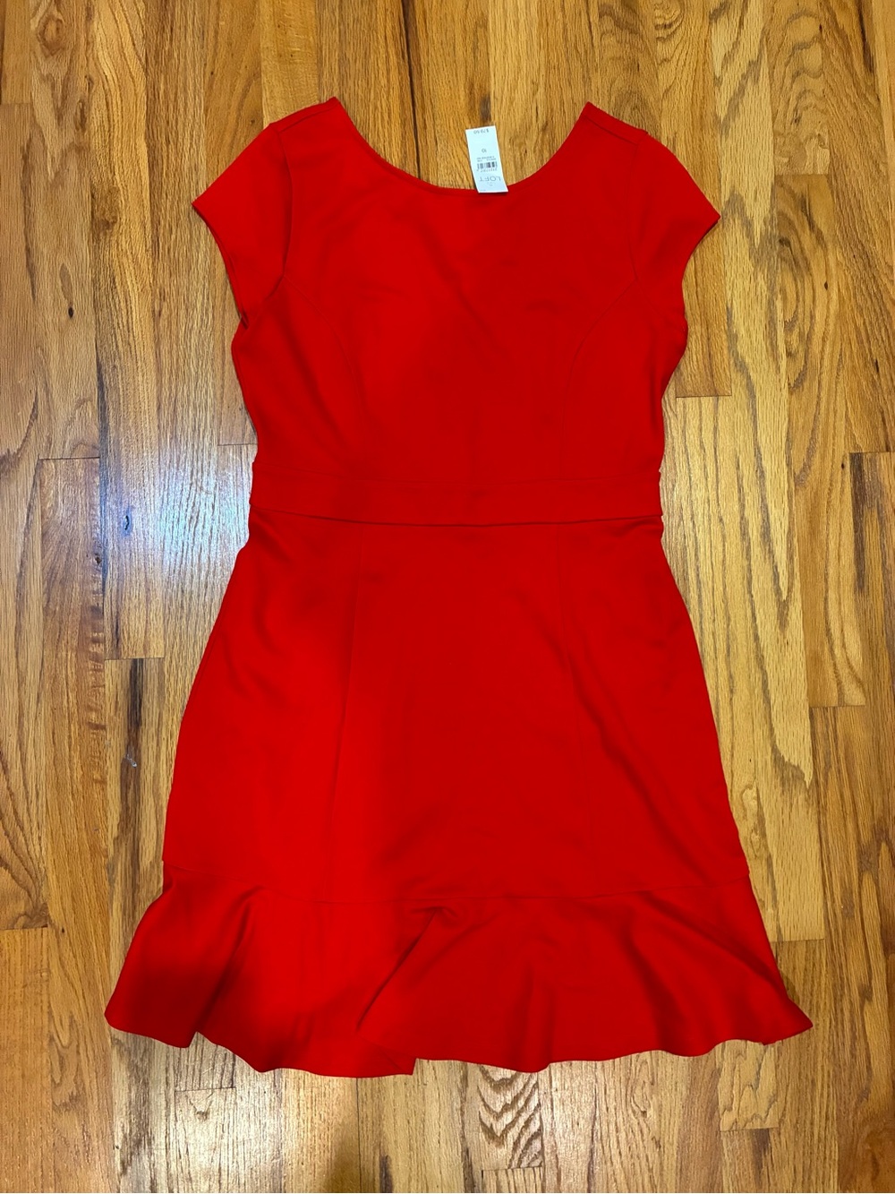 NWT LOFT Red Ponte Flounce Flare Dress